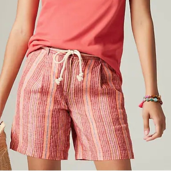 J Jill Love Linen Shorts Striped Drawstring Casual Summer Shorts Size 12‎ - Picture 1 of 7